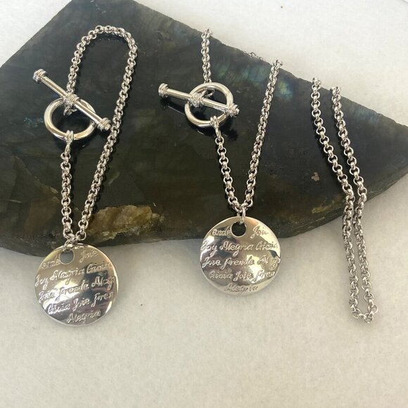 Sterling Silver 925 Engraved Joy Alegria Joie Gioja Rolo Chain Bracelet 7.25" - Picture 6 of 16